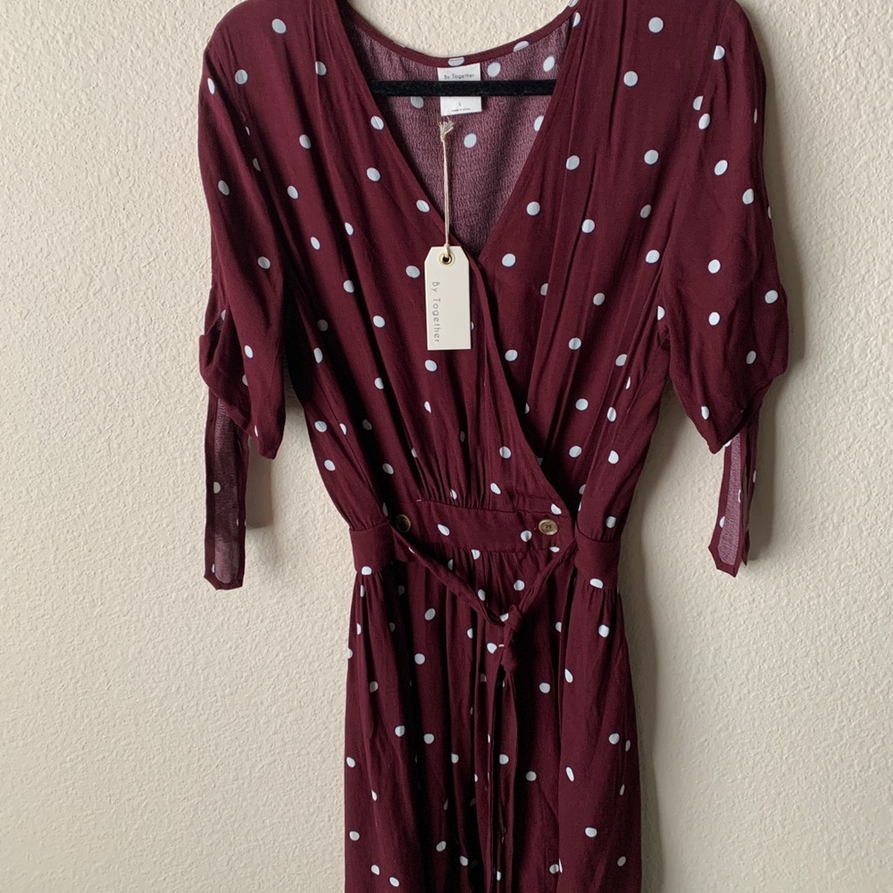 Maroon dress with white under shirt